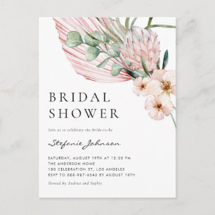 Carte Postale Invitation de mariage tropicale à l'aquarelle rose