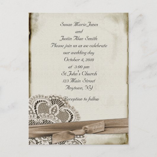 Carte Postale Invitation de mariage vintage (Devant)