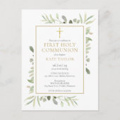 Carte Postale Invitation de première communion verte (Devant)