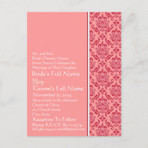 Carte Postale Invitation de Raspberry & White Mariage damassé