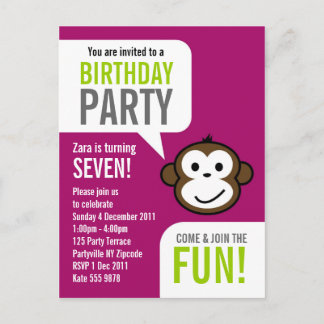 Carte Postale Invitation de Singe Cheeky 2 [violet]