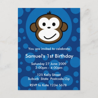 Carte Postale Invitation de Singe Cheeky [bleu]