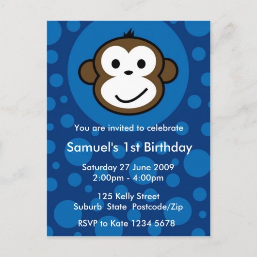 Carte Postale Invitation de Singe Cheeky [bleu] (Devant)
