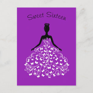 Carte Postale Invitation de Sweet sixteen de papillon pourpre