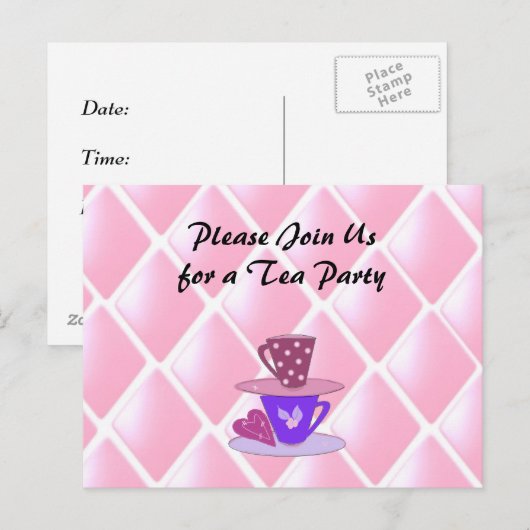 Carte Postale Invitation de Teacups Tea Party (Devant / Derrière)