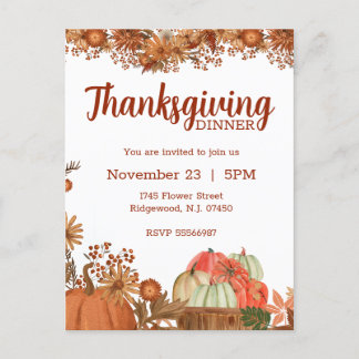 Carte Postale Invitation de Thanksgiving Conception d'automne
