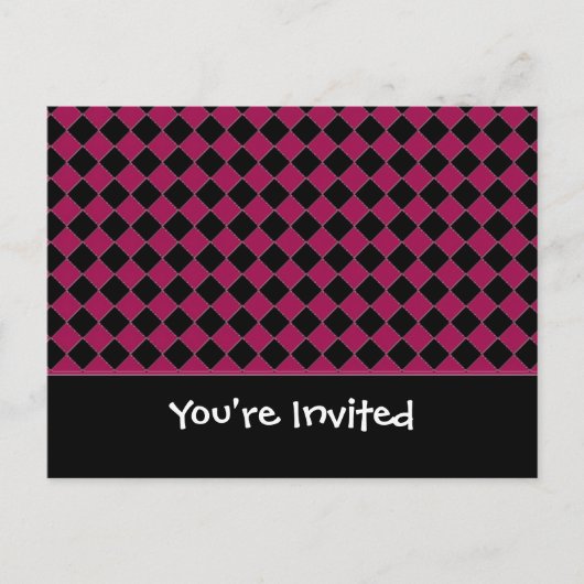 Carte Postale Invitation diamant rose et noir (Devant)