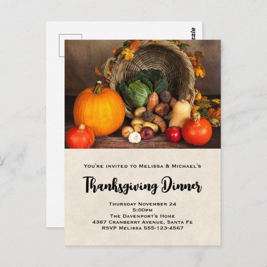 Carte postale Invitation Dîner Cornucopia Thanksgi (Devant / Derrière)