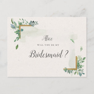 carte postale Invitation d'or vert bridesmaid