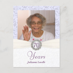 Carte Postale Invitation du 70e anniversaire - Lavender Damask é