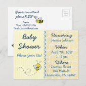 Carte Postale Invitation du Baby shower de Bumblebee jaune (Devant / Derrière)