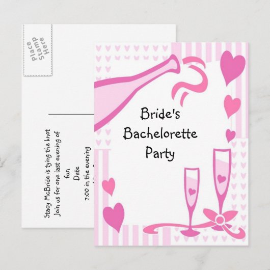 Carte Postale Invitation du Bachelorette Party (Devant / Derrière)