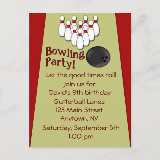 Carte Postale Invitation du Bowling Party (Devant)