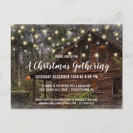 Carte Postale Invitation du Cabine de Noël Rustic Log (Devant)