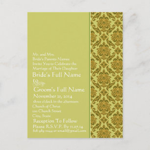 Carte Postale Invitation Elegant Lime & Gold Mariage damassé