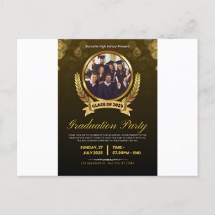 Carte Postale Invitation élégante de fête de fin d'études en noi