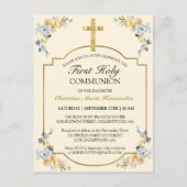 Carte Postale Invitation élégante de première communion croix do (Devant)