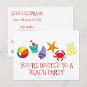 Carte Postale Invitation étoile de mer crabe fête sur la plage c (Devant / Derrière)