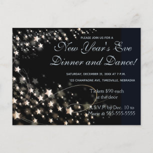 Carte Postale Invitation Étoiles Flottantes Or Modifiables