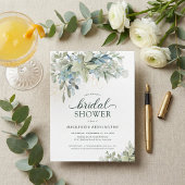 Carte Postale Invitation Eucalyptus Vert Bleu Douche nuptiale