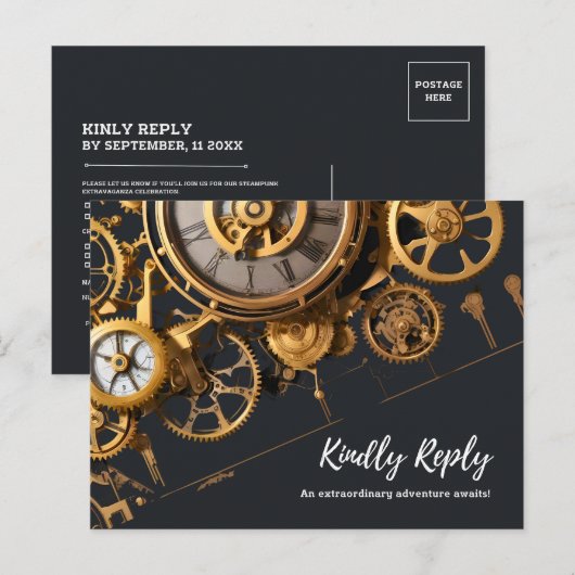 Carte Postale Invitation extravagante Steampunk à mécanisme rétr (Devant / Derrière)