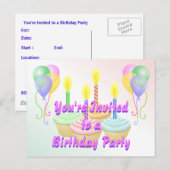 Carte postale Invitation fête d'anniversaire (Devant / Derrière)