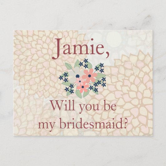 Carte Postale Invitation Floral Bridesmaid (Devant)