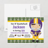 Carte Postale Invitation Football - Violet et Jaune (Devant / Derrière)