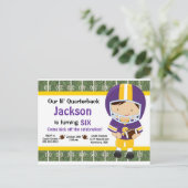 Carte Postale Invitation Football - Violet et Jaune (Debout devant)