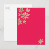 Carte Postale Invitation fuchsia rose avec fleurs scintillantes  (Devant / Derrière)