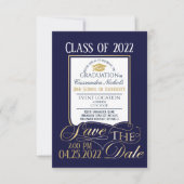 Carte postale Invitation Gold and Blue Graduation (Devant)