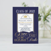 Carte postale Invitation Gold and Blue Graduation (Debout devant)
