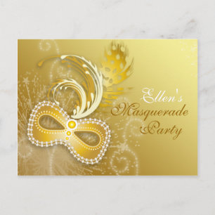 Carte Postale Invitation Gold Masquerade Party