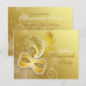 Carte Postale Invitation Gold Masquerade Party (Devant / Derrière)