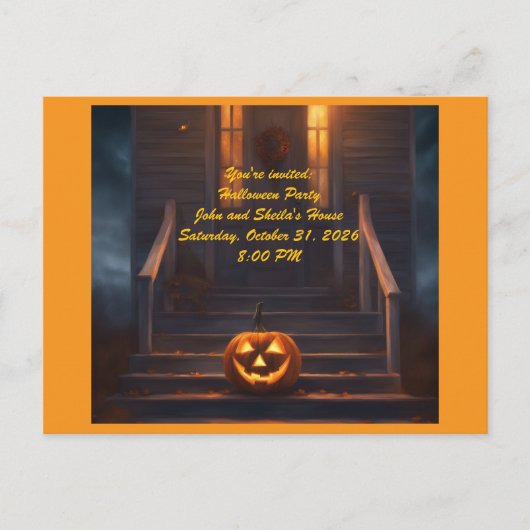 Carte Postale Invitation Halloween Citrouille (Devant)