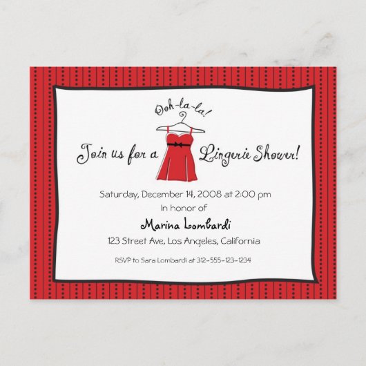 Carte Postale Invitation Lingerie Douche (Devant)