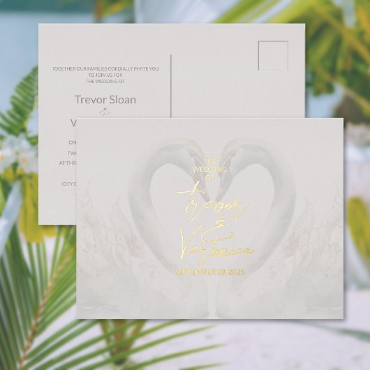 Carte postale Invitation Mariage Swan Foil