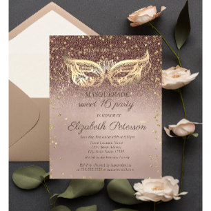 Carte Postale Invitation Mascarade Diamants Paillettes Sweet 16