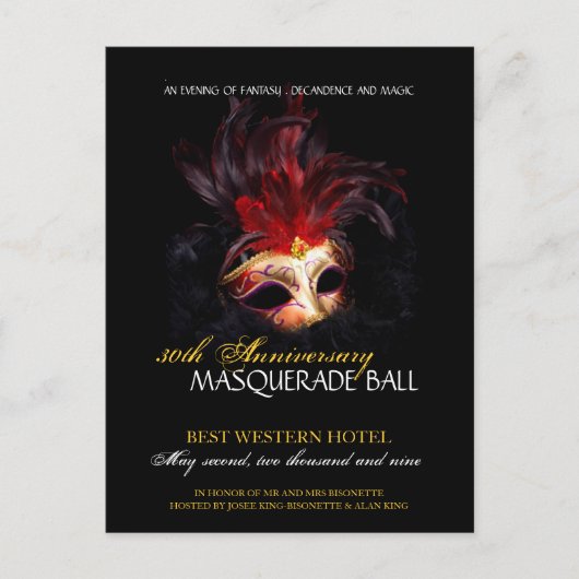 Carte Postale Invitation Masquerade Ball (Devant)