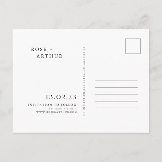 Carte Postale Invitation minimale et chic pour annoncer la date (Dos)