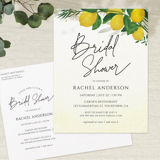 Carte postale Invitation nuptiale citron frais