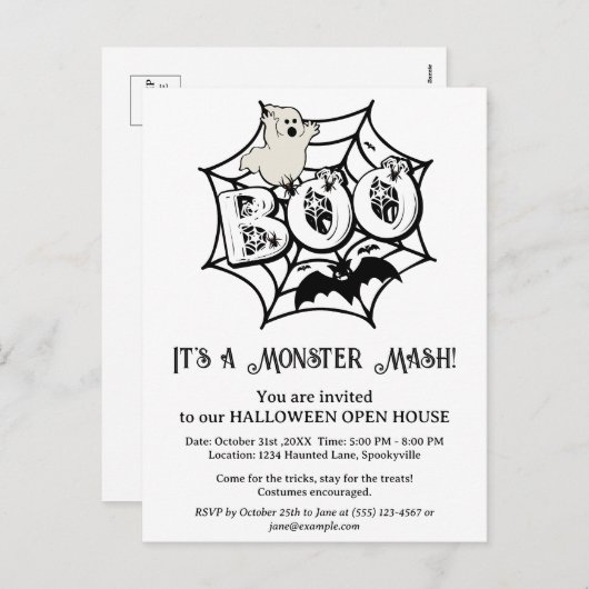 Carte postale Invitation Open House de l'Halloween (Devant / Derrière)