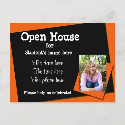 Carte Postale Invitation Orange et black open house (Devant)