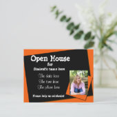 Carte Postale Invitation Orange et black open house (Debout devant)