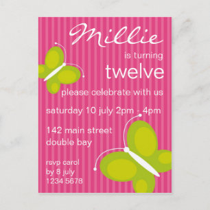 Carte Postale Invitation papillon [chaux + rose]