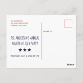 Carte postale Invitation Patriotique 4 juillet Par (Dos)