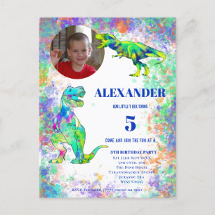 Carte Postale Invitation photo colorée de Dinosaure T Rex pour 5