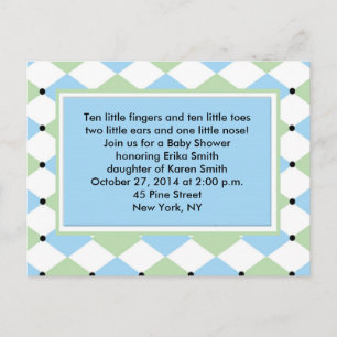 Carte Postale Invitation Plaid Diamond Bleu
