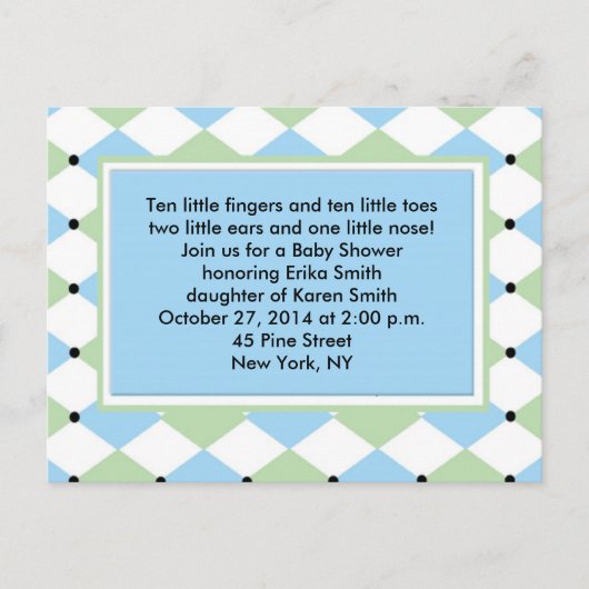 Carte Postale Invitation Plaid Diamond Bleu (Devant)