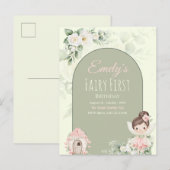 Carte Postale Invitation pour le 1er anniversaire de Fée Fleur M (Devant / Derrière)